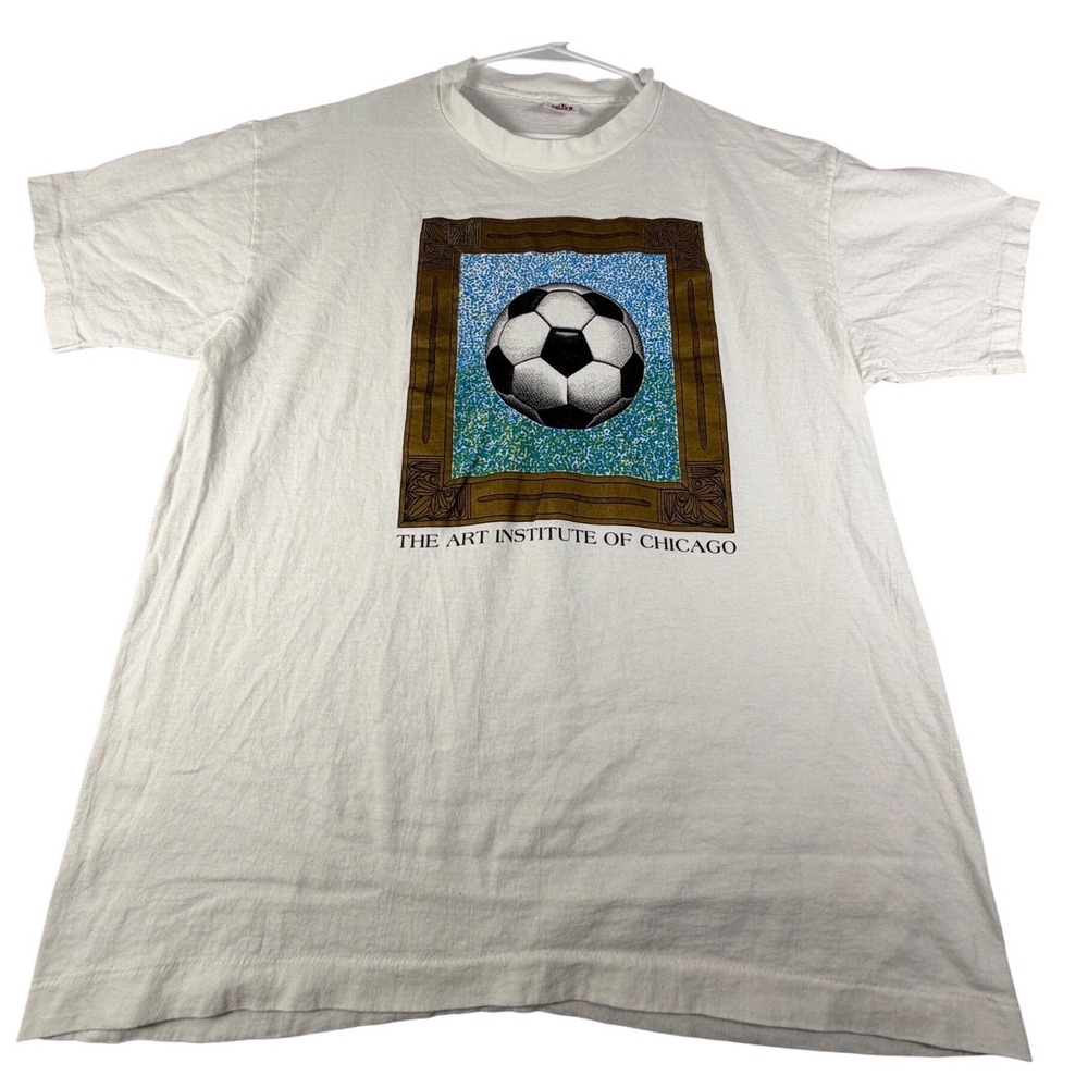 Vintage Anvil Art Institute of Chicago Soccer Ball T-Shirt XL White USA